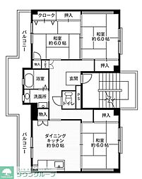 ビレッジハウス大島2号棟 3DKの間取図画像