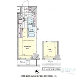 シェル品川戸越 1Kの間取図画像
