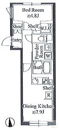 EXAM旗の台II 1DKの間取図画像