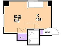 グローリア北32 1Kの間取図画像