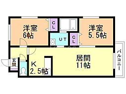 グランディールN21ウエスト 2LDKの間取図画像