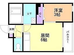 アベリアハイムあいの里 1DKの間取図画像