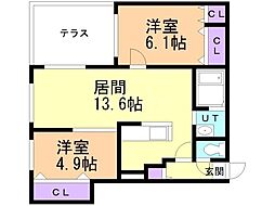 ブランシャール新琴似 2LDKの間取図画像