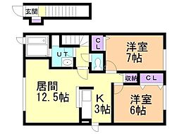 パークサイドB 2LDKの間取図画像
