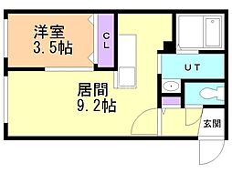 QR 1LDKの間取図画像