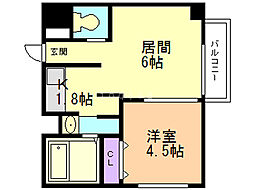 ルラシオン北大前 1DKの間取図画像