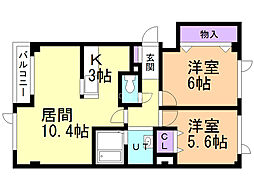 ノースヴィラ壱番館 2LDKの間取図画像