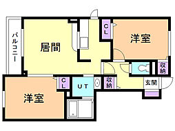 レガーノ弐番館 2LDKの間取図画像
