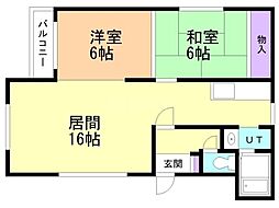 梨乃ハイツ 2LDKの間取図画像
