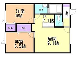 フレンドリーハイツ 2LDKの間取図画像