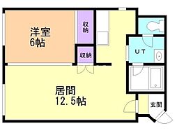 てるいビル 1LDKの間取図画像