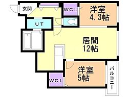 レジデンス北18条 2LDKの間取図画像