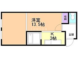 ビラニシカワ 1Kの間取図画像