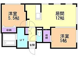 ミカーサN26 2LDKの間取図画像