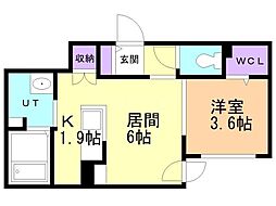 札幌市北区北二十五条西5丁目マンション 1DKの間取図画像