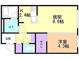 ゼスティN32 1LDKの間取図画像