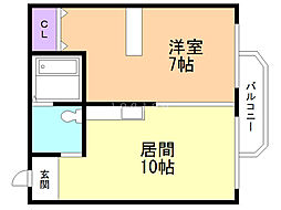 クレストコート北大前 1DKの間取図画像