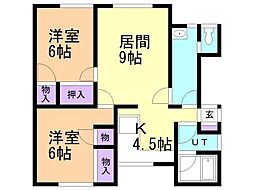 コーポふみ 2LDKの間取図画像