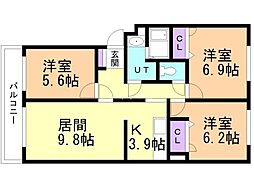 SUPERB.壱番館 3LDKの間取図画像