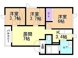 グランドール・K 3LDKの間取図画像