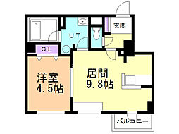グリュックス・クレー麻生 1LDKの間取図画像