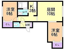 ルミエールHIDE 2LDKの間取図画像