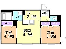 札幌市北区麻生町1丁目マンション 2LDKの間取図画像