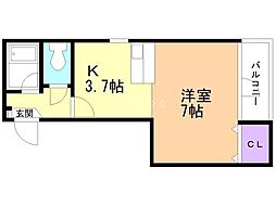ベルメゾン北22条 1Kの間取図画像