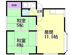 マンション貢紗 2LDKの間取図画像