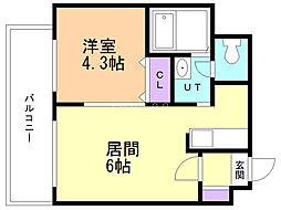 フランセジュール北20条 1DKの間取図画像