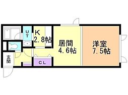 スカイパレス 1DKの間取図画像