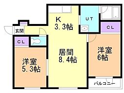 メゾンクー・ドゥ・クール 2LDKの間取図画像