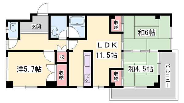 セントラル向陽台 ｜兵庫県相生市向陽台(賃貸マンション3LDK・3階・69.54㎡)の写真 その2