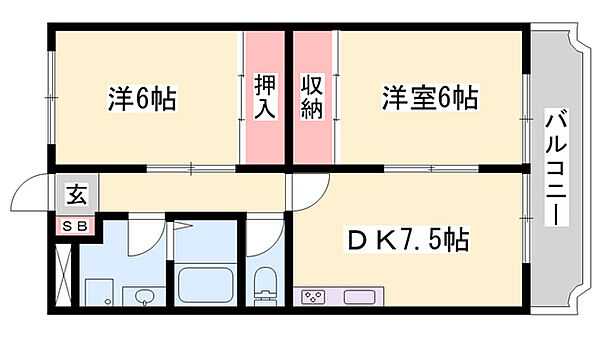 アドニス ｜兵庫県姫路市西今宿2丁目(賃貸マンション2DK・3階・48.50㎡)の写真 その2
