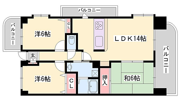 リバーオーク ｜兵庫県姫路市名古山町(賃貸マンション3LDK・6階・70.00㎡)の写真 その2