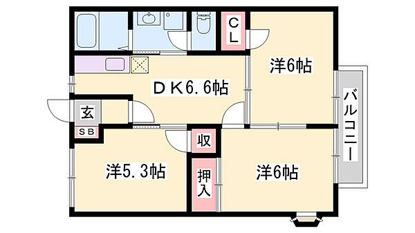 アメニティハイツ ｜兵庫県姫路市飾磨区構1丁目(賃貸アパート3DK・2階・51.82㎡)の写真 その2