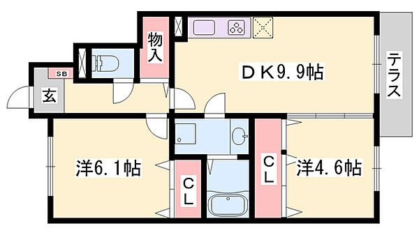 ＪＣタウン1番館 ｜兵庫県姫路市花田町小川(賃貸アパート2DK・1階・49.89㎡)の写真 その2