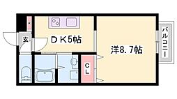 パセオ新在家 1DKの間取図画像