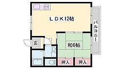 マンション鳩岡 1LDKの間取図画像