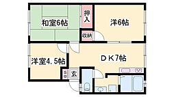 木橋ハイツA棟 3DKの間取図画像