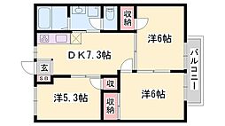 玲巧ハイツ1 3DKの間取図画像