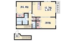 グランドゥールB 2LDKの間取図画像