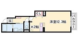 ブルーメ野里C 1Kの間取図画像