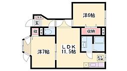 グリーンコート柿内 2LDKの間取図画像