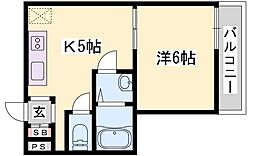 リバティー溝口 1DKの間取図画像