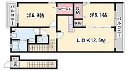 コンフォール青山 2LDKの間取図画像