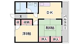 サニーハイムヤシロ 2DKの間取図画像