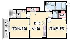 メゾン城ノ下B 2DKの間取図画像