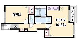 アルメールB 1LDKの間取図画像