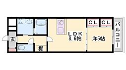 MISTRAL龍野町 1LDKの間取図画像